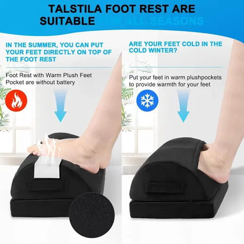 Vista 7 de TALSTILA - Reposapiés para debajo del escritorio en el trabajo, reposapiés con bolsillos cálidos de felpa, reposapiés ergonómico ajustable de espuma