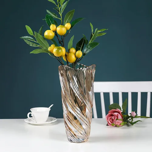 Vista 6 de Jarrón de cristal ámbar de 11.6 pulgadas, moderno y elegante jarrón decorativo en espiral para centro de mesa