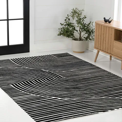 Vista 20 de Eyely NCS100D-3 - Alfombra de área para interiores/exteriores Hallie, diseño minimalista de curvas geométricas altas y bajas, beige/crema, 3 pies x