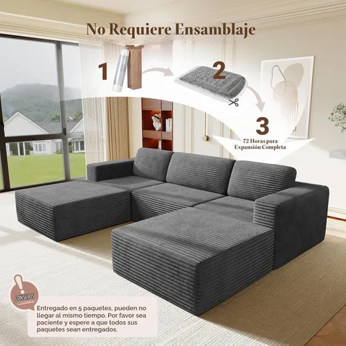 Vista 4 de Vesgantti Sofá modular en forma de U de 119 pulgadas, sofá modular de pana con asiento profundo y soporte de resorte, sofá convertible con 2 119