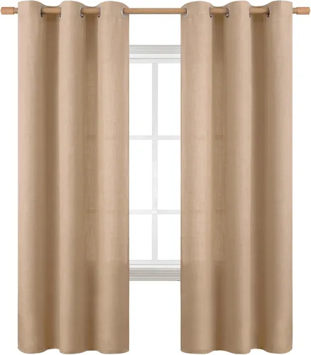 Vista 143 de BGment Cortinas de Lino Beige de 63 Pulgadas de Largo 2 Paneles - Tratamientos para Ventanas con Textura de Arpillera Filtrantes de Luz Cortinas