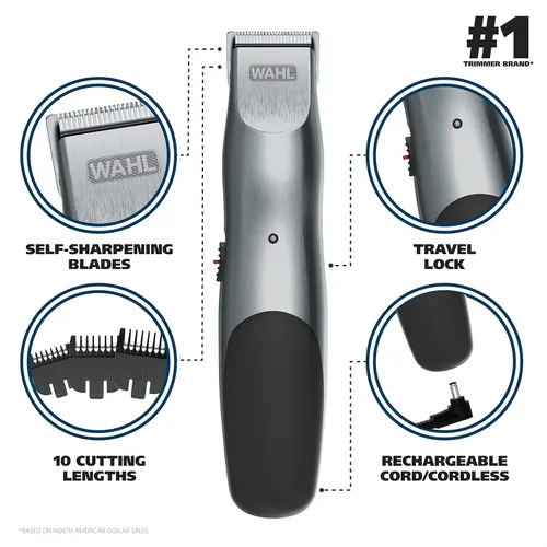Vista 2 de Wahl Groomsman Cable/Inalámbrico Cortadora De Barba Para Hombres, máquina de cortar el cabello y máquinas de afeitar, recargable para hombre Kit
