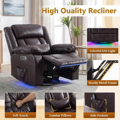 Vista 7 de Silla reclinable giratoria eléctrica, reclinable mecedora eléctrica de Marrón oscuro