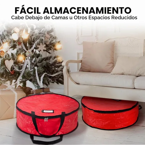 Vista 7 de BALEINE Contenedor de almacenamiento de corona, paquete de 2 bolsas de almacenamiento de corona de Navidad con material de polietileno resistente a