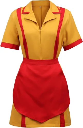 Vista 9 de DAZCOS Disfraz de camarera para mujer, talla estadounidense, uniforme amarillo, fiesta, Halloween, Navidad, cosplay