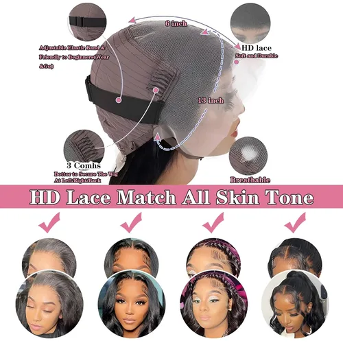 Vista 6 de Luminary Pelucas de cabello humano ondulado con encaje frontal transparente HD de 13 x 6 pulgadas, pelucas de cabello humano ondulado con encaje