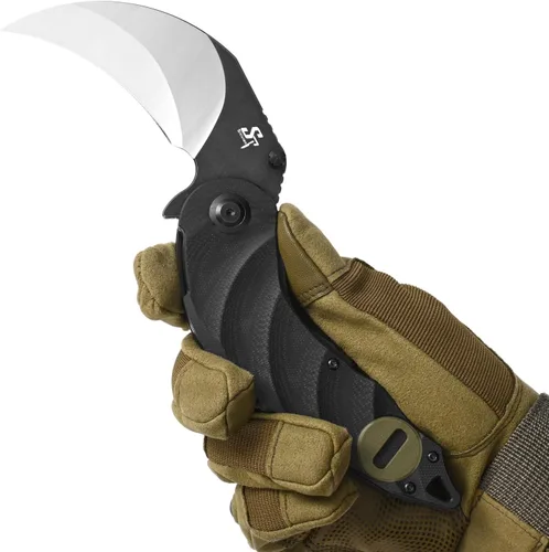 Vista 5 de Sitivien ST160 - Cuchillo plegable de bolsillo, hoja de acero K110 con mango G10, cuchillo de herramientas EDC para acampar al aire libre, Verde