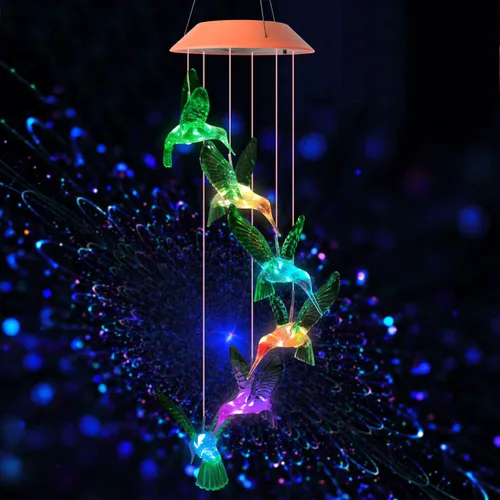 Vista 4 de JOBOSI Regalos de Decoración Solar de Colibrí, Campanillas de Viento de Colibrí, Regalos para Mamá, Mujeres, Abuela, Decoración de Jardín, Césped