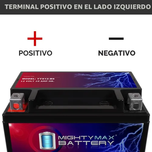 Vista 3 de Batería Mighty Max YTX12-BS - 12 V 10 Ah, 180 CCA, Batería SLA AGM para motocicleta recargable libre de mantenimiento