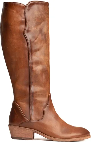 Vista 2 de Frye Carson - Botas altas para mujer hechas de cuero anticuado con ribetes de estilo occidental, cierre de cremallera interior y tacón bajo, altura