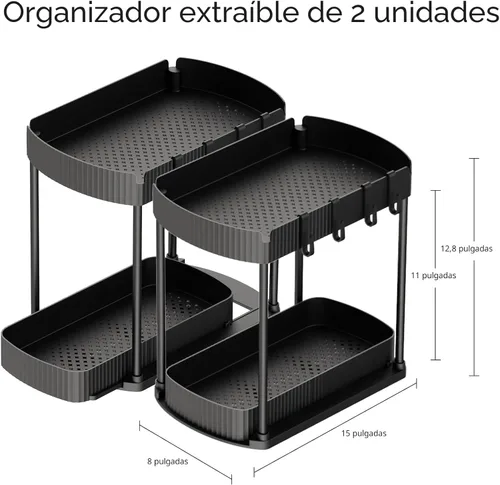 Vista 2 de Ukeetap Organizadores de almacenamiento extraíbles multiusos, organizadores debajo del fregadero/gabinete y almacenamiento para baño y cocina, Negro
