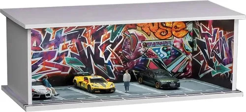 Vista 8 de Vitrina para rueda caliente con luz LED, apilable, mega almacenamiento de garaje para caja de cerillas 1:64 y coches fundidos a presión, diorama