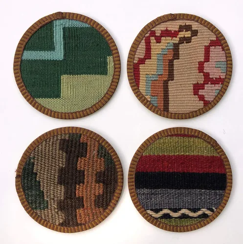 Vista 5 de Kilim - Juego de 4 posavasos Kilim auténticos, hechos a mano en Turquía y seleccionados a mano para calidad y mezcla