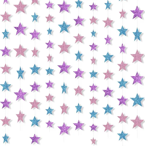 Vista 14 de Patelai Guirnalda de estrellas con purpurina 2026, decoración de graduación de 130 pies, pancarta colgante de estrella para fiesta, cumpleaños