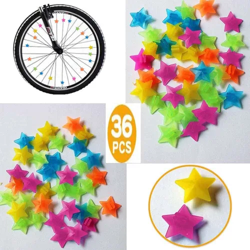 Vista 6 de NT-ling Radios de rueda de bicicleta de estrella con cuentas de clip de plástico para bicicleta, radios coloridos para bicicleta, decoraciones