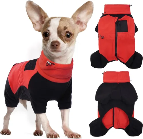 Vista 15 de DENTRUN - Abrigo de invierno para perros pequeños, chaqueta de forro polar cálido con cuello alto extraíble, suéter acogedor para cachorros en clima