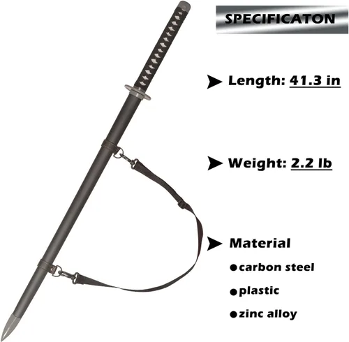 Vista 2 de Espada samurái Katana de acero al carbono de 41.3 pulgadas para cosplay, accesorios de rendimiento, decoración del hogar