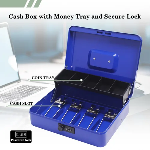 Vista 3 de Caja de efectivo con cerradura de combinación, caja de dinero de metal con bandeja de dinero, caja de bloqueo de efectivo para venta de garaje