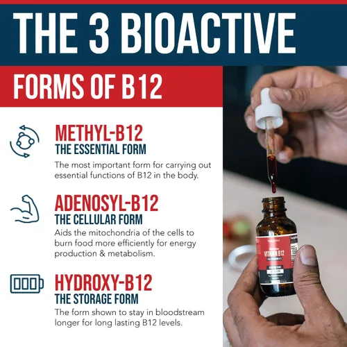 Vista 3 de BioActive Vitamina B12 1000 mcg Contiene 3 formas bioactivas B12 Plus metilfolato Cofactor - Metilo B12, adenosilo B12 e hidroxi B12