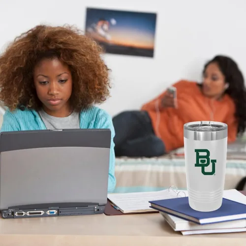 Vista 3 de Game Day Outfitters Baylor University - Vaso de viaje blanco de 20 onzas, vaso de acero inoxidable de doble pared con tapa acrílica, vasos Baylor