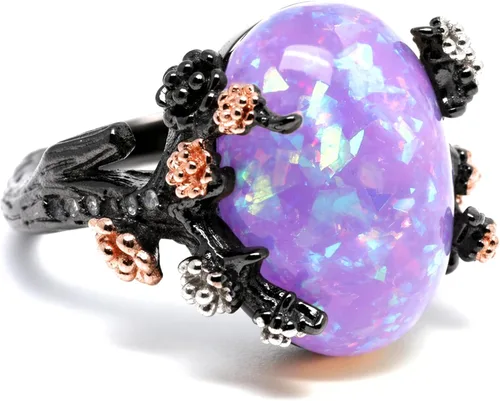 Vista 8 de Henrietta - Anillos de ópalo de fuego simulado para mujer, anillo de Negro