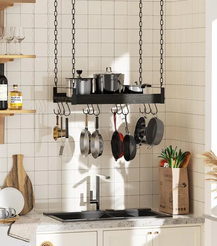 Vista 4 de Creso hom Estante Colgante para Ollas, 24x13 Pulgadas Colgadores de Ollas para Cocina, Estante Colgante para Sartenes con 12 Ganchos en Forma de S