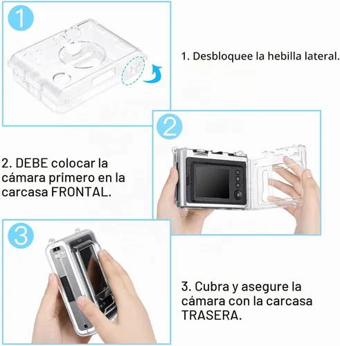 Vista 4 de Fintie - Estuche protector transparente para cámara Fujifilm Instax Mini EVO - Cubierta de PVC duro de cristal con correa de hombro extraíble