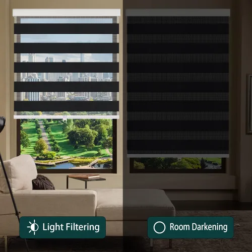 Vista 2 de Persianas enrollables para ventanas, tamaño personalizado, persianas y persianas inalámbricas de doble capa, transparentes o con control de luz