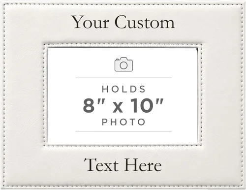 Vista 63 de Marco de fotos de piel sintética de cuero sintético grabado para añadir tu texto personalizado para colgar o en la mesa, marco de fotos familiares