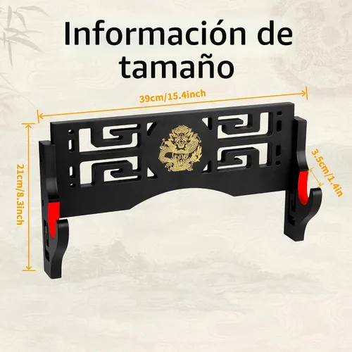 Vista 6 de Alyoen Soporte de pared Katana para espada Samurai con gancho acolchado de terciopelo y patrón de dragón, soporte de espada para sable de luz