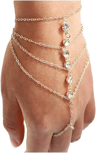 Vista 2 de Suyi - Pulsera con anillo, cadena y diamantes de imitación para mujeres y chicas