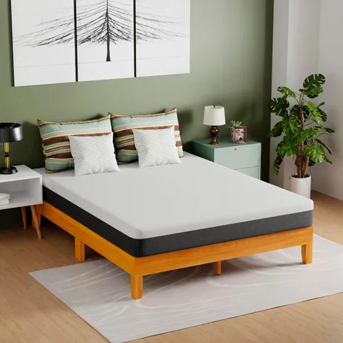 Vista 14 de PayLessHere Marco de cama de plataforma de madera, tamaño individual, marco de cama de madera maciza con cabecero, soporte de listones de madera,