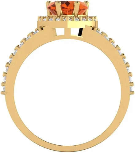 Vista 4 de Clara Pucci Anillo de compromiso de rubí rojo simulado con halo solitario de corte en corazón de 1.69 quilates, oro amarillo de 14 k