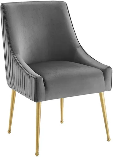 Vista 4 de Modway Discern - Juego de 2 sillas de comedor tapizadas de terciopelo de alto rendimiento, con respaldo plisado, color gris