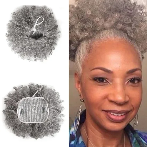 Vista 7 de Extensión de cola de caballo afro rizada encrespada con cordón para mujeres, cola de caballo afro con cordón, rizos encrespados sintéticos, piezas
