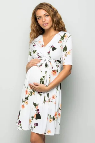 Vista 2 de My Bump - Vestido de mujer envolvente de maternidad, para lactancia con estampado, para Baby Shower para mujer
