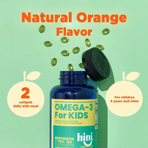 Vista 5 de HINI Omega-3 para niños: vitaminas Omega 3 DHA, inmunidad para niños, vitaminas Omega para la salud cerebral y ocular y fuerte apoyo a los huesos, 2