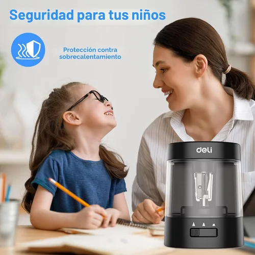 Vista 4 de Deli - Sacapuntas eléctrico, sacapuntas automáticos para lápices n.º 2 y lápices de colores, sacapuntas operado por USB y batería para niños, Negro