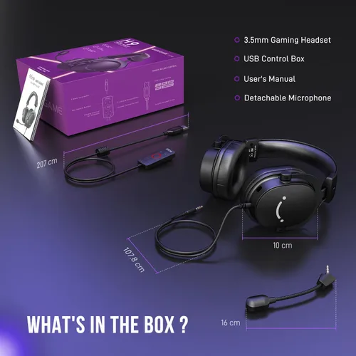 Vista 9 de FIFINE Auriculares para juegos con cable, auriculares USB con sonido envolvente 7.1, micrófono desmontable, caja de control, conector de auriculares