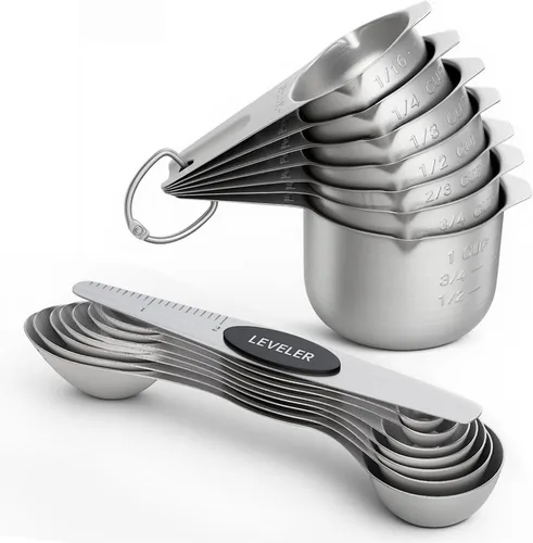 Vista 7 de ChefAide Paquete de 8 Cucharas Medidoras Magnéticas de Acero Inoxidable, de Doble Cara, Apilables, Cucharadita y Cucharada Medidoras Ajustables