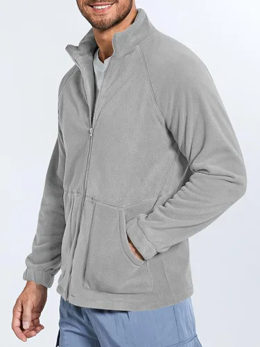 Vista 2 de Runcati Chaqueta de forro polar Sherpa para hombre, cremallera completa, cuello alto, casual, otoño, invierno, abrigo cálido para exteriores