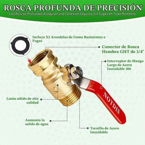 Vista 4 de Válvula de cierre de manguera de jardín de latón con diseño de flujo completo - Conector GHT de servicio pesado de 3/4", mango de acero inoxidable