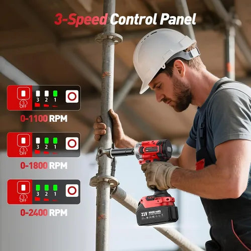 Vista 4 de Llave de impacto inalámbrica de 3/8 pulgada, pistola de impacto eléctrica de 450 N.m/ 330 Ft-lbs con motor sin escobillas, batería de 4000 mAh