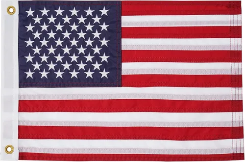 Vista 16 de SYII Bandera estadounidense de 12 x 18 pulgadas, bordado de 50 estrellas, enseña náutica, banderas de barco de Estados Unidos con 2 ojales de latón