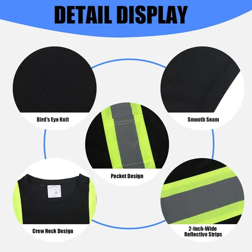 Vista 3 de HYCOPROT Hi Vis - Camisas de seguridad de manga corta para hombres y mujeres, camiseta reflectante de alta visibilidad para hombres y mujeres