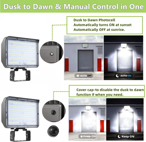 Vista 3 de Luz de inundación LED de 100 W para exteriores del anochecer al amanecer, equivalente a 14000LM 1000W, luz diurna de 100-277V 5000K, lámpara