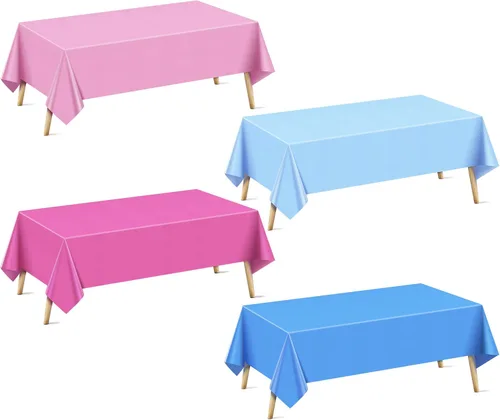 Vista 40 de Mantel rectangular de la serie azul y verde, 4 piezas, 54 x 72 pulgadas, color sólido, impermeable y a prueba de derrames, mantel de plástico