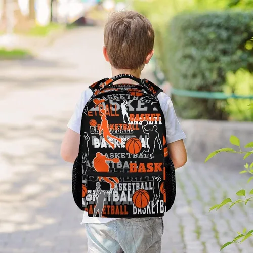 Vista 2 de Mochila de baloncesto para niños y niñas, mochilas negras de 16 pulgadas para viajes escolares, mochila ligera y fresca para niños, Baloncesto-1