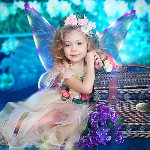 Vista 3 de quescu Alas de hadas iluminadas para adultos, alas de mariposa LED para niñas y mujeres, disfraz de Halloween, regalos para niños