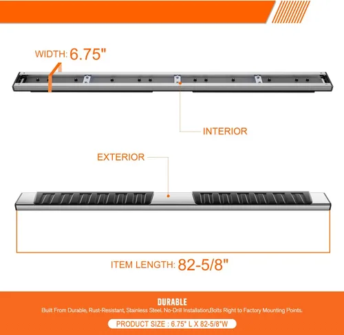Vista 4 de [Par] Barras de estribo lateral de 17,1 cm de acero inoxidable cromado compatibles con 19-24 Chevy Silverado/GMC Sierra Crew Cab